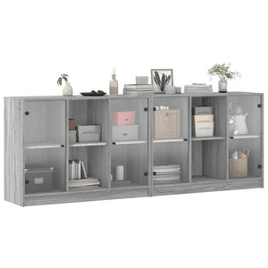 vidaXL Bookcase with Doors Grey Sonoma 204x37x75 cm Engineered Wood