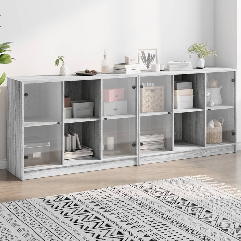 vidaXL Bookcase with Doors Grey Sonoma 204x37x75 cm Engineered Wood