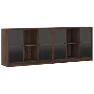 vidaXL Bookcase with Doors Brown Oak 204x37x75 cm Engineered Wood