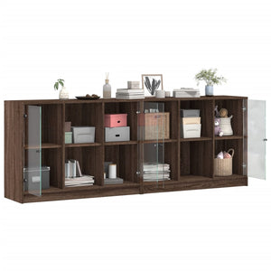 vidaXL Bookcase with Doors Brown Oak 204x37x75 cm Engineered Wood