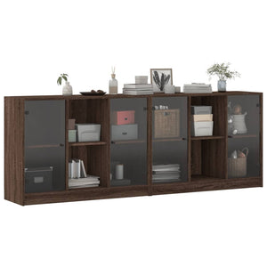 vidaXL Bookcase with Doors Brown Oak 204x37x75 cm Engineered Wood