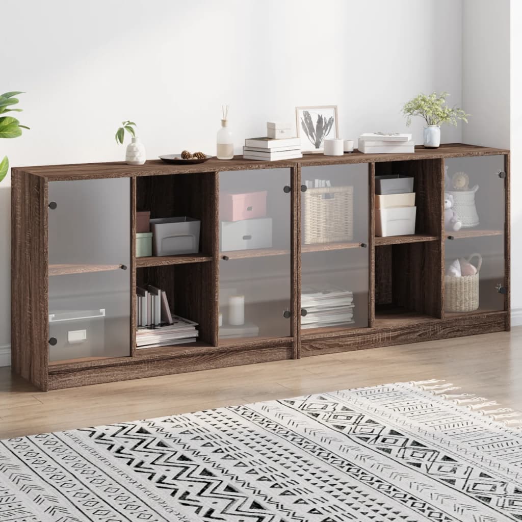 vidaXL Bookcase with Doors Brown Oak 204x37x75 cm Engineered Wood