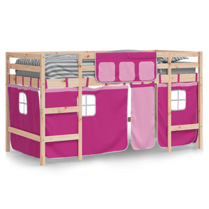 vidaXL Kids' Loft Bed with Curtains without Mattress Pink 90x200cm