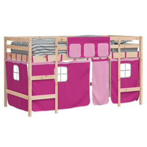 vidaXL Kids' Loft Bed with Curtains without Mattress Pink 90x200cm