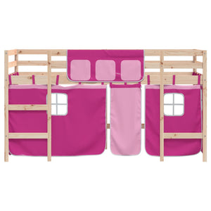 vidaXL Kids' Loft Bed with Curtains without Mattress Pink 90x200cm