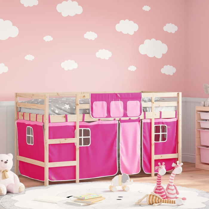 vidaXL Kids' Loft Bed with Curtains without Mattress Pink 90x200cm