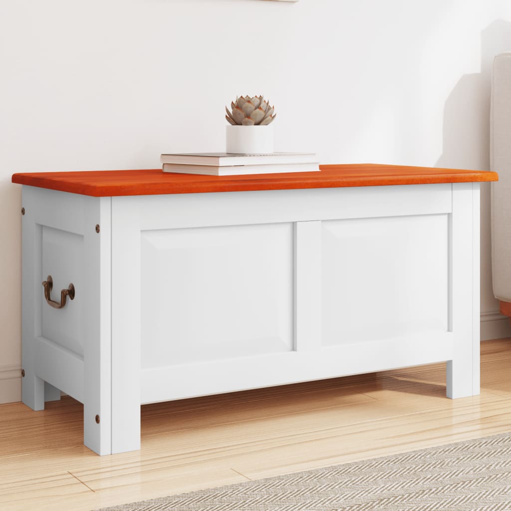 vidaXL Storage Chest with Lid Brown and White Solid Wood Acacia