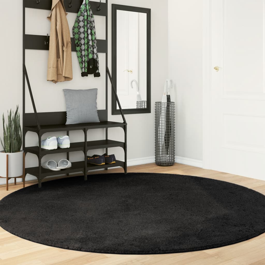 vidaXL Rug HUARTE Short Pile Soft and Washable Black Ø 200 cm