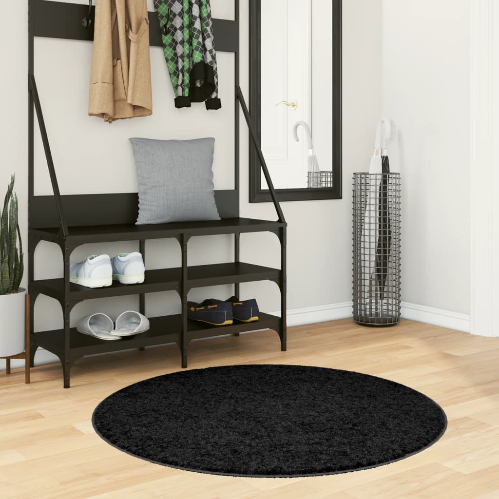 vidaXL Shaggy Rug PAMPLONA High Pile Modern Black Ø 100 cm