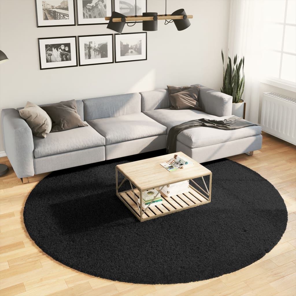 vidaXL Shaggy Rug PAMPLONA High Pile Modern Black Ø 240 cm