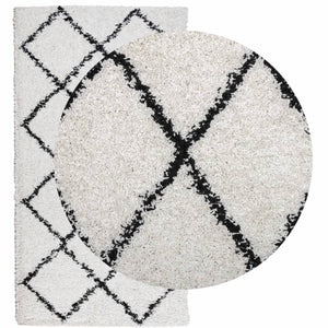 vidaXL Shaggy Rug PAMPLONA High Pile Modern Cream and Black 60x110 cm