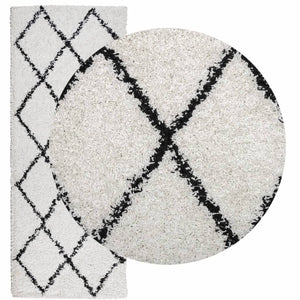 vidaXL Shaggy Rug PAMPLONA High Pile Modern Cream and Black 80x200 cm