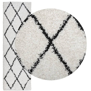 vidaXL Shaggy Rug PAMPLONA High Pile Modern Cream and Black 80x250 cm