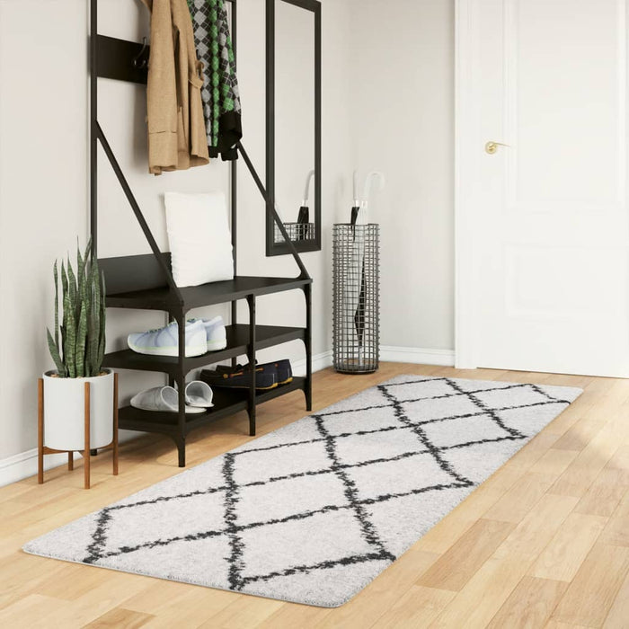 vidaXL Shaggy Rug PAMPLONA High Pile Modern Cream and Black 80x250 cm