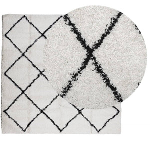 vidaXL Shaggy Rug PAMPLONA High Pile Modern Cream and Black 120x120 cm