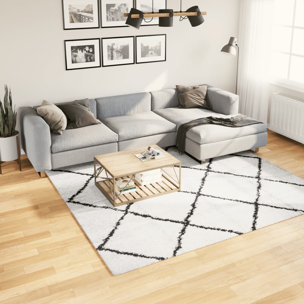 vidaXL Shaggy Rug PAMPLONA High Pile Modern Cream and Black 240x240 cm