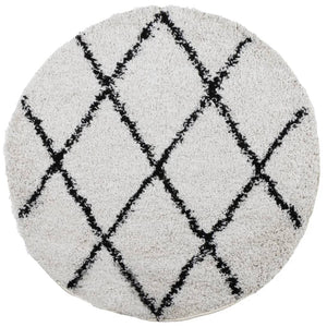 vidaXL Shaggy Rug PAMPLONA High Pile Modern Cream and Black Ø 80 cm