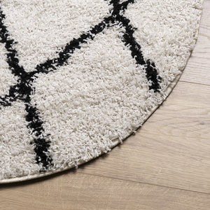 vidaXL Shaggy Rug PAMPLONA High Pile Modern Cream and Black Ø 80 cm