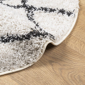 vidaXL Shaggy Rug PAMPLONA High Pile Modern Cream and Black Ø 80 cm