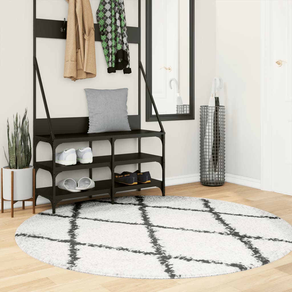 vidaXL Shaggy Rug PAMPLONA High Pile Modern Cream and Black Ø 160 cm