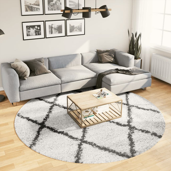 vidaXL Shaggy Rug PAMPLONA High Pile Modern Cream and Black Ø 240 cm