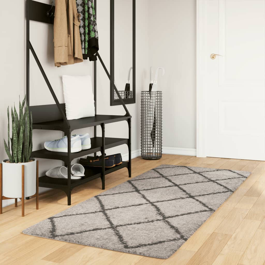 vidaXL Shaggy Rug PAMPLONA High Pile Modern Beige and Anthracite 80x200 cm