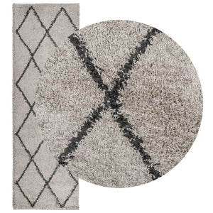 vidaXL Shaggy Rug PAMPLONA High Pile Modern Beige and Anthracite 80x250 cm