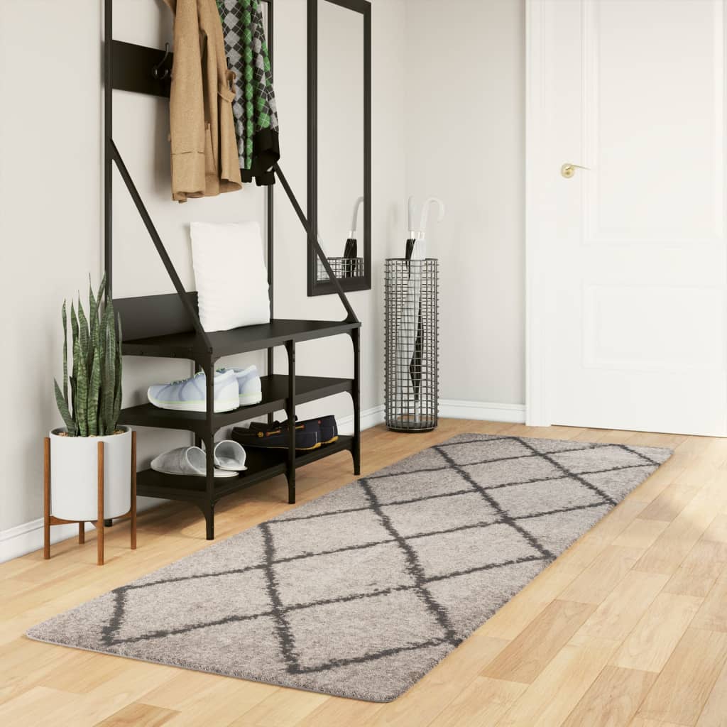 vidaXL Shaggy Rug PAMPLONA High Pile Modern Beige and Anthracite 80x250 cm