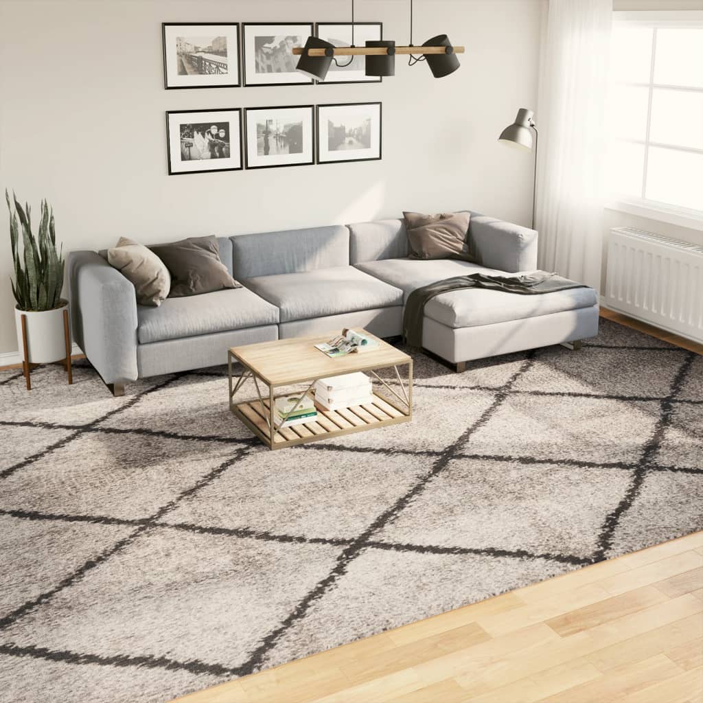 vidaXL Shaggy Rug PAMPLONA High Pile Modern Beige and Anthracite 300x400 cm