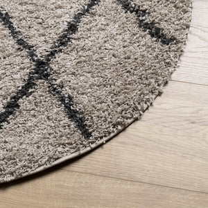 vidaXL Shaggy Rug PAMPLONA High Pile Modern Beige and Anthracite Ø 80 cm