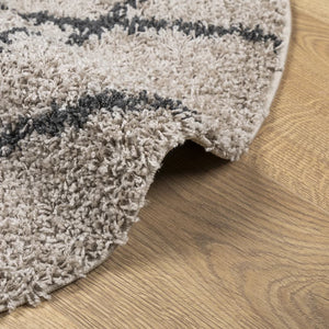 vidaXL Shaggy Rug PAMPLONA High Pile Modern Beige and Anthracite Ø 80 cm