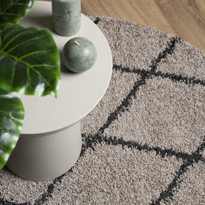 vidaXL Shaggy Rug PAMPLONA High Pile Modern Beige and Anthracite Ø 80 cm