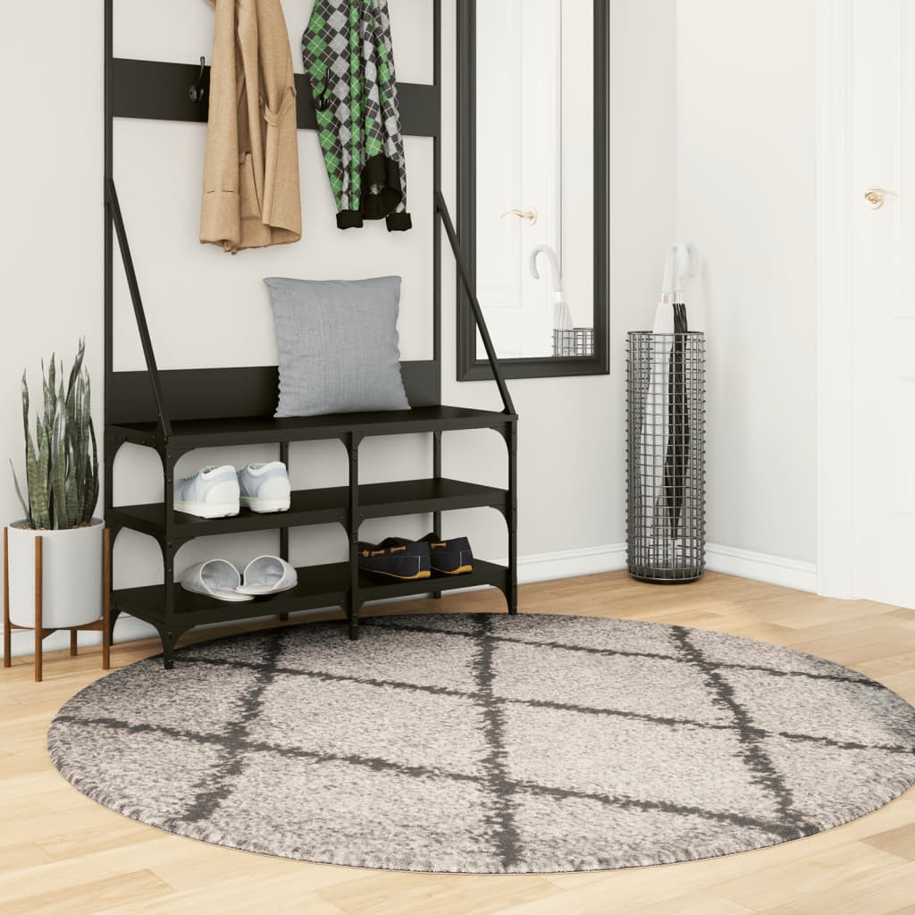 vidaXL Shaggy Rug PAMPLONA High Pile Modern Beige and Anthracite Ø 160 cm