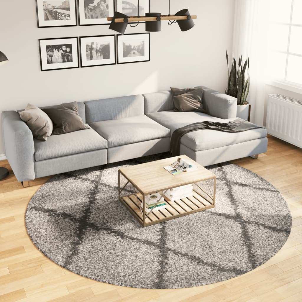 vidaXL Shaggy Rug PAMPLONA High Pile Modern Beige and Anthracite Ø 240 cm