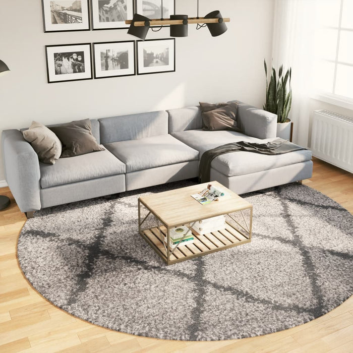 vidaXL Shaggy Rug PAMPLONA High Pile Modern Beige and Anthracite Ø 280 cm