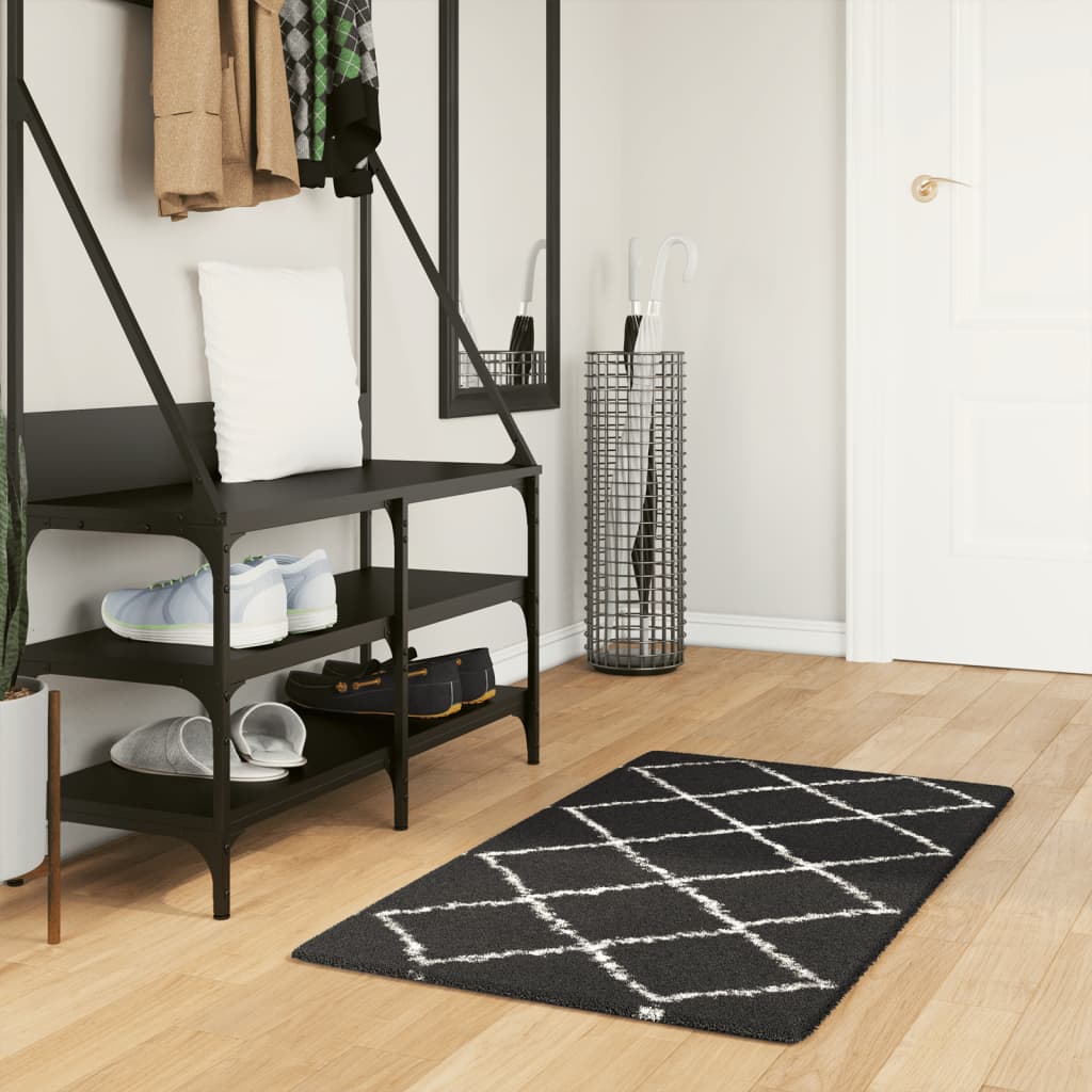 vidaXL Shaggy Rug PAMPLONA High Pile Modern Black and Cream 60x110 cm