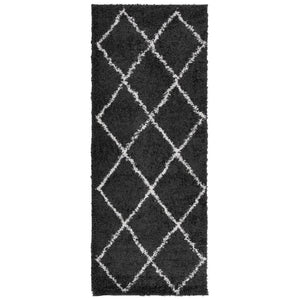 vidaXL Shaggy Rug PAMPLONA High Pile Modern Black and Cream 80x200 cm