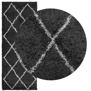 vidaXL Shaggy Rug PAMPLONA High Pile Modern Black and Cream 80x200 cm