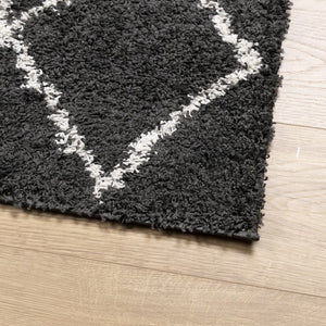 vidaXL Shaggy Rug PAMPLONA High Pile Modern Black and Cream 80x200 cm