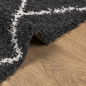 vidaXL Shaggy Rug PAMPLONA High Pile Modern Black and Cream 80x200 cm