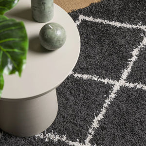 vidaXL Shaggy Rug PAMPLONA High Pile Modern Black and Cream 80x200 cm