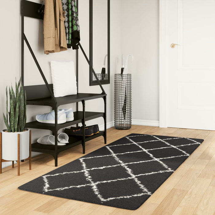 vidaXL Shaggy Rug PAMPLONA High Pile Modern Black and Cream 80x200 cm