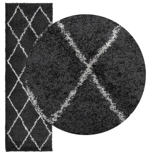 vidaXL Shaggy Rug PAMPLONA High Pile Modern Black and Cream 80x250 cm