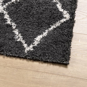 vidaXL Shaggy Rug PAMPLONA High Pile Modern Black and Cream 80x250 cm