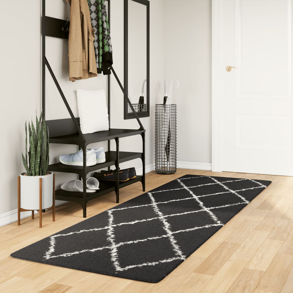 vidaXL Shaggy Rug PAMPLONA High Pile Modern Black and Cream 80x250 cm