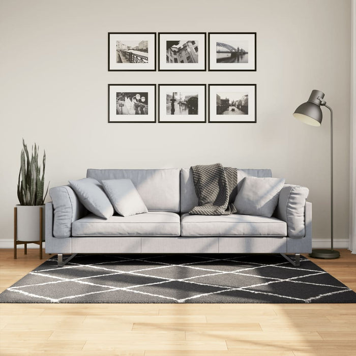 vidaXL Shaggy Rug PAMPLONA High Pile Modern Black and Cream 120x170 cm