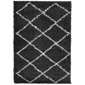 vidaXL Shaggy Rug PAMPLONA High Pile Modern Black and Cream 140x200 cm