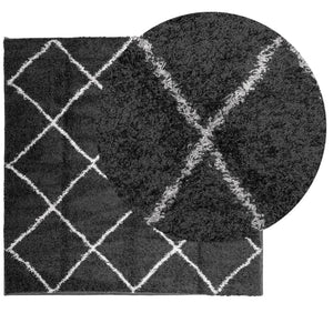 vidaXL Shaggy Rug PAMPLONA High Pile Modern Black and Cream 160x160 cm