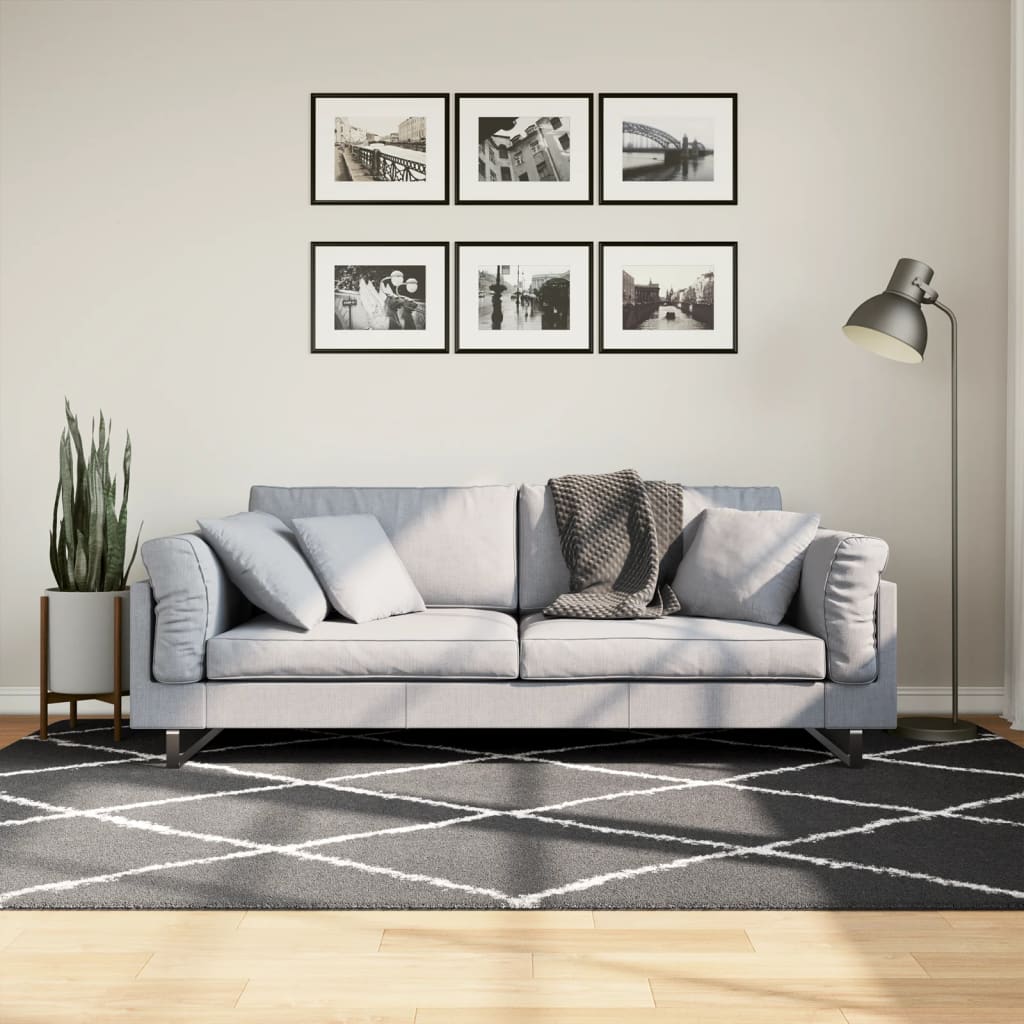 vidaXL Shaggy Rug PAMPLONA High Pile Modern Black and Cream 160x230 cm