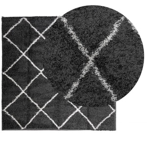 vidaXL Shaggy Rug PAMPLONA High Pile Modern Black and Cream 200x200 cm